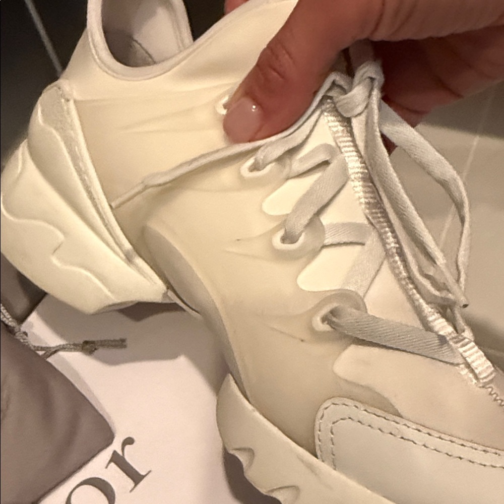 Dior Cream Lace-Up Chunky Sneakers - Picture 4 of 10